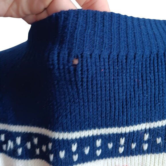 Men's Large Vintage Sweater 1970's Nordic Style Knit Snowflake Red White Blue - Picture 7 of 10